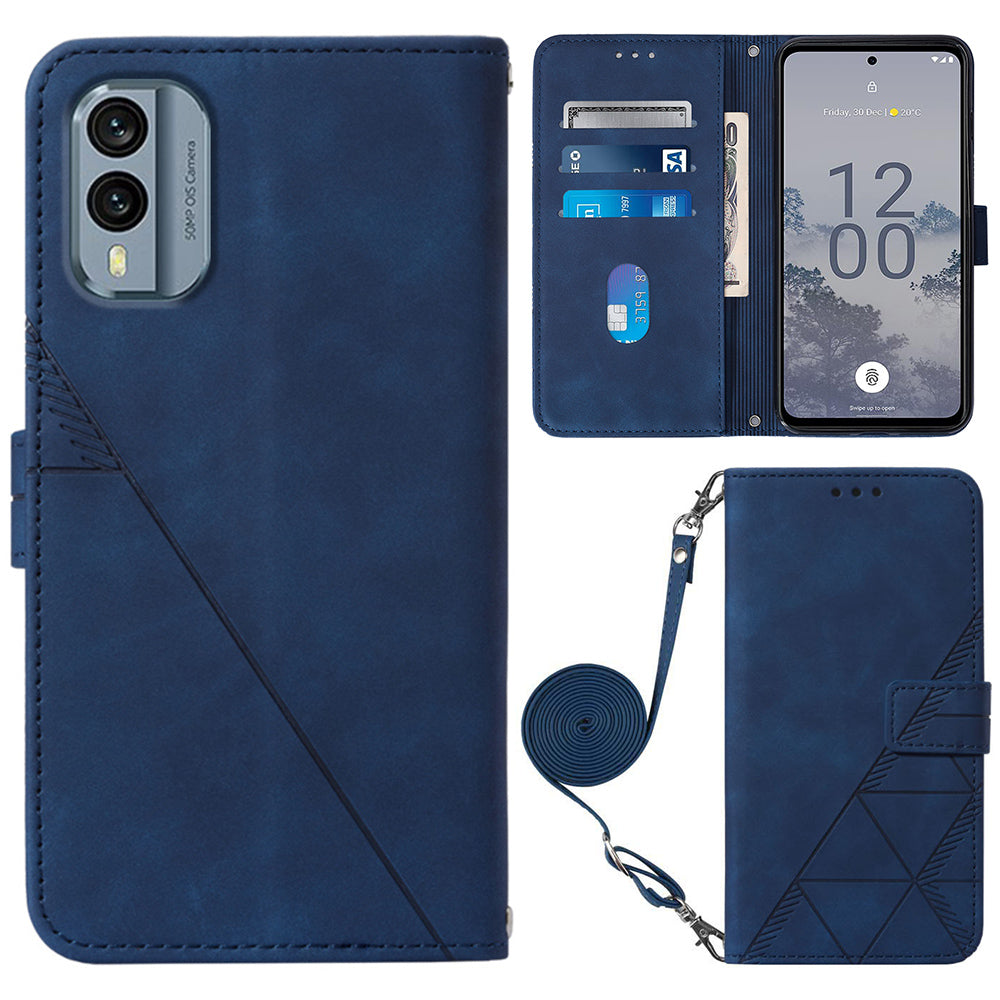 YB Imprinting Series-2 Flip Case for Nokia X30 5G Imprinted Lines Leather Phone Cover with Wallet Stand
