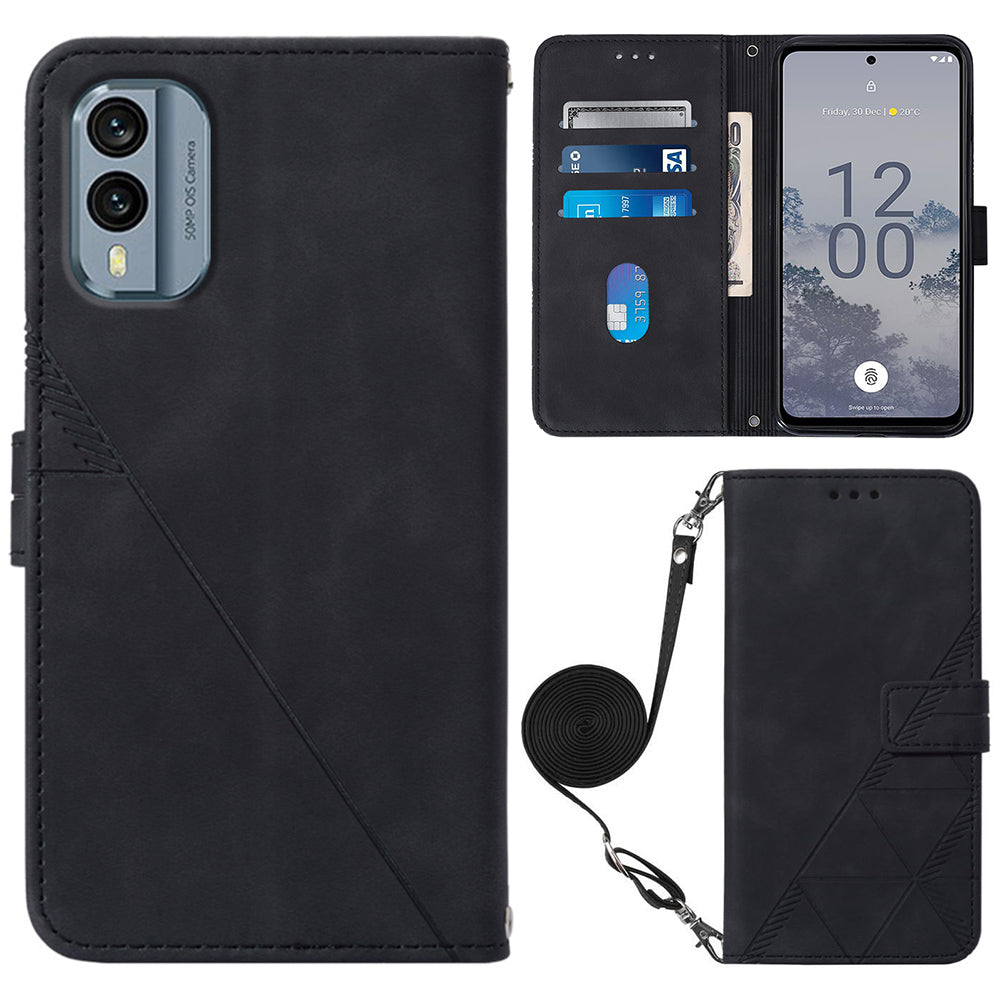 YB Imprinting Series-2 Flip Case for Nokia X30 5G Imprinted Lines Leather Phone Cover with Wallet Stand