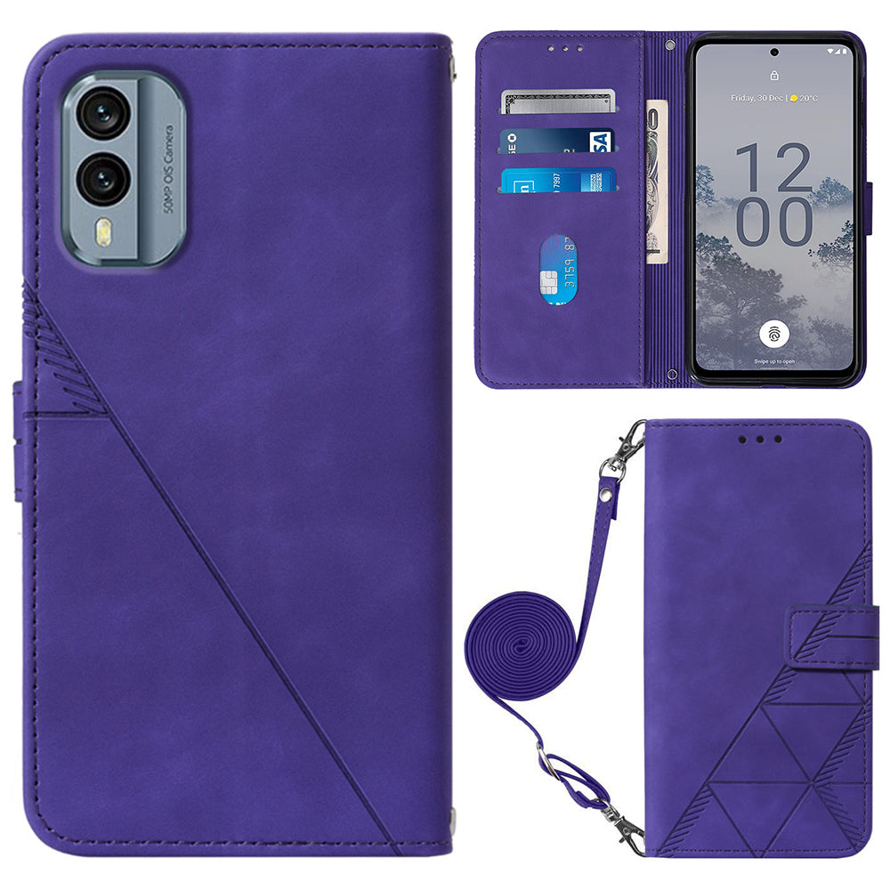 YB Imprinting Series-2 Flip Case for Nokia X30 5G Imprinted Lines Leather Phone Cover with Wallet Stand