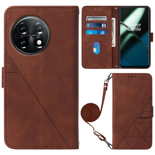 YB Imprinting Series-2 Flip Case for OnePlus 11 5G Imprinted Lines Wallet Stand Leather Phone Cover