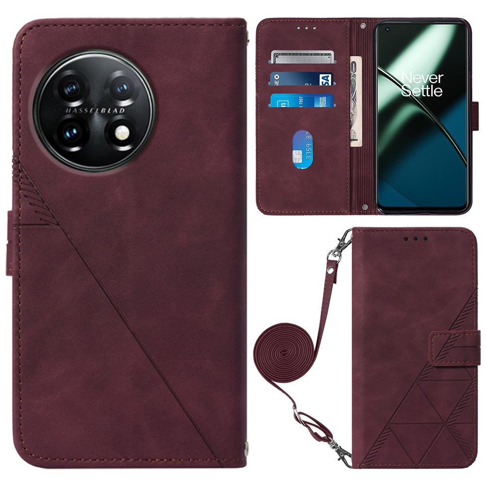 YB Imprinting Series-2 Flip Case for OnePlus 11 5G Imprinted Lines Wallet Stand Leather Phone Cover