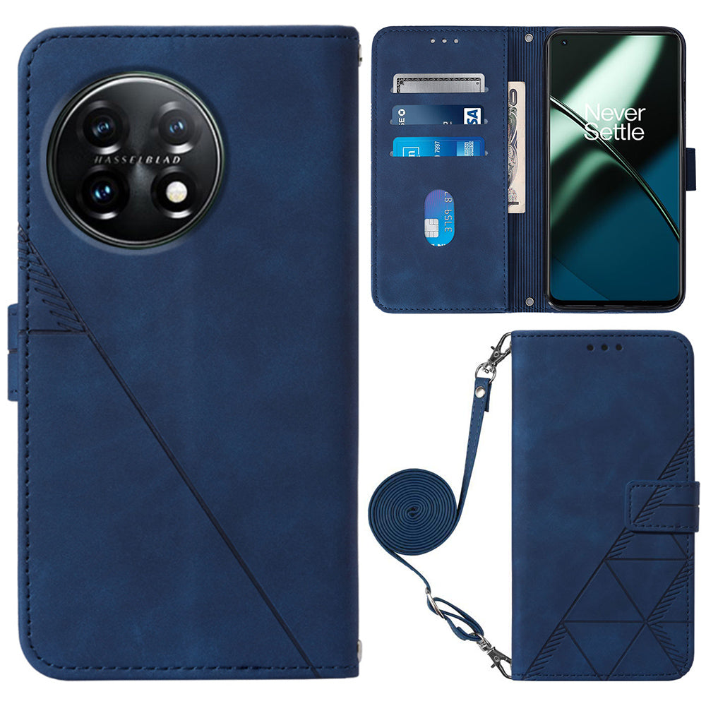 YB Imprinting Series-2 Flip Case for OnePlus 11 5G Imprinted Lines Wallet Stand Leather Phone Cover