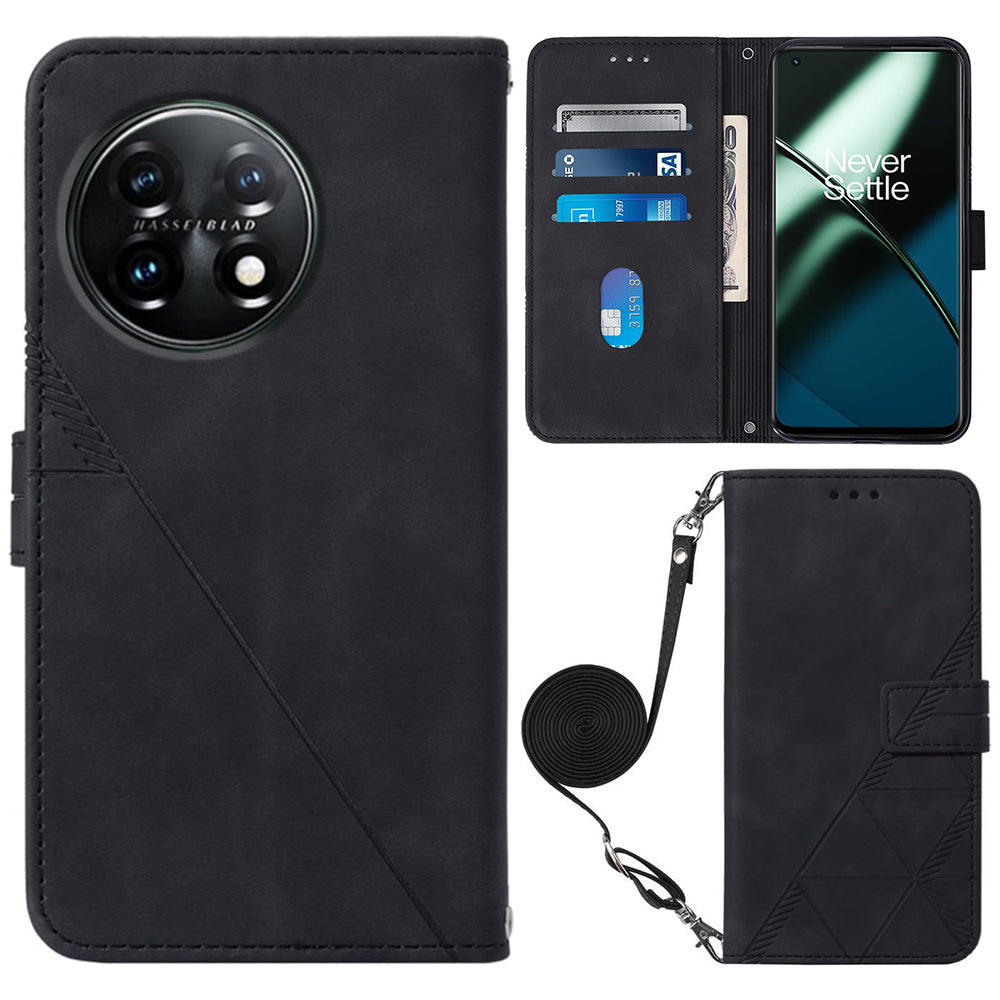 YB Imprinting Series-2 Flip Case for OnePlus 11 5G Imprinted Lines Wallet Stand Leather Phone Cover
