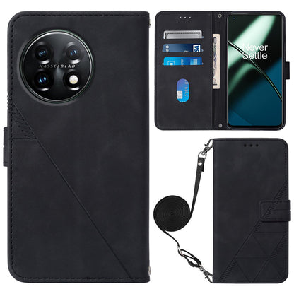 YB Imprinting Series-2 Flip Case for OnePlus 11 5G Imprinted Lines Wallet Stand Leather Phone Cover