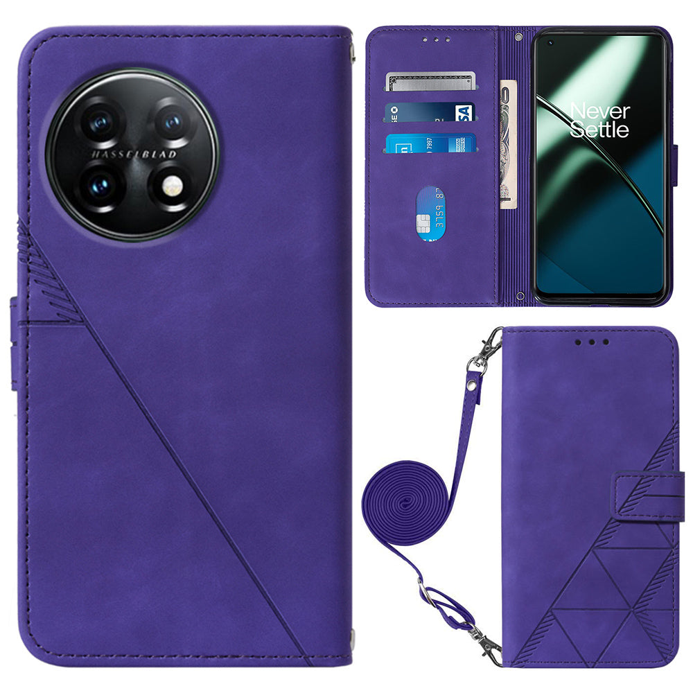 YB Imprinting Series-2 Flip Case for OnePlus 11 5G Imprinted Lines Wallet Stand Leather Phone Cover