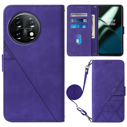 YB Imprinting Series-2 Flip Case for OnePlus 11 5G Imprinted Lines Wallet Stand Leather Phone Cover