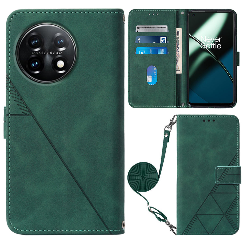 YB Imprinting Series-2 Flip Case for OnePlus 11 5G Imprinted Lines Wallet Stand Leather Phone Cover