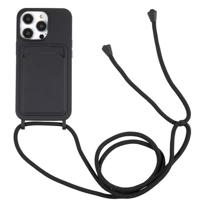 Protective Case for iPhone 13 Pro 6.1 inch Anti-Fall Liquid Silicone Phone Cover with Card Slot, Strap