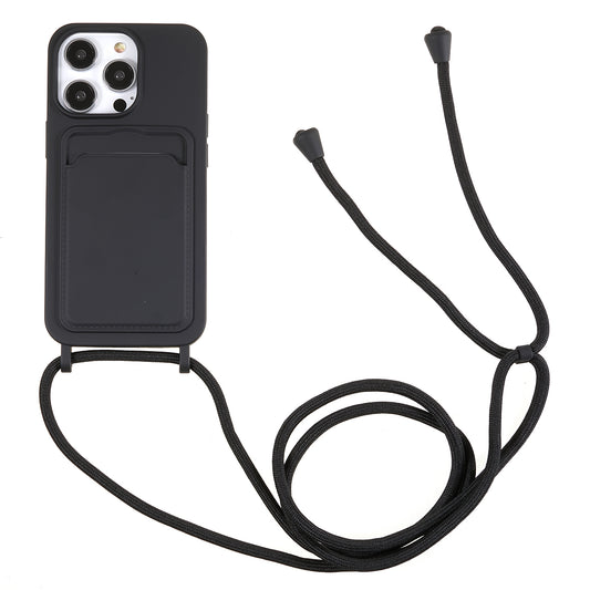 Protective Case for iPhone 13 Pro 6.1 inch Anti-Fall Liquid Silicone Phone Cover with Card Slot, Strap