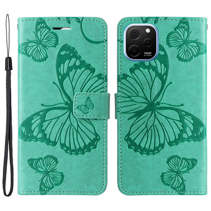 KT Imprinting Flower Series-2 For Huawei nova Y61 4G / Enjoy 50z 4G Stand Wallet Butterfly Flower Imprinted Leather Phone Case with Hand Strap