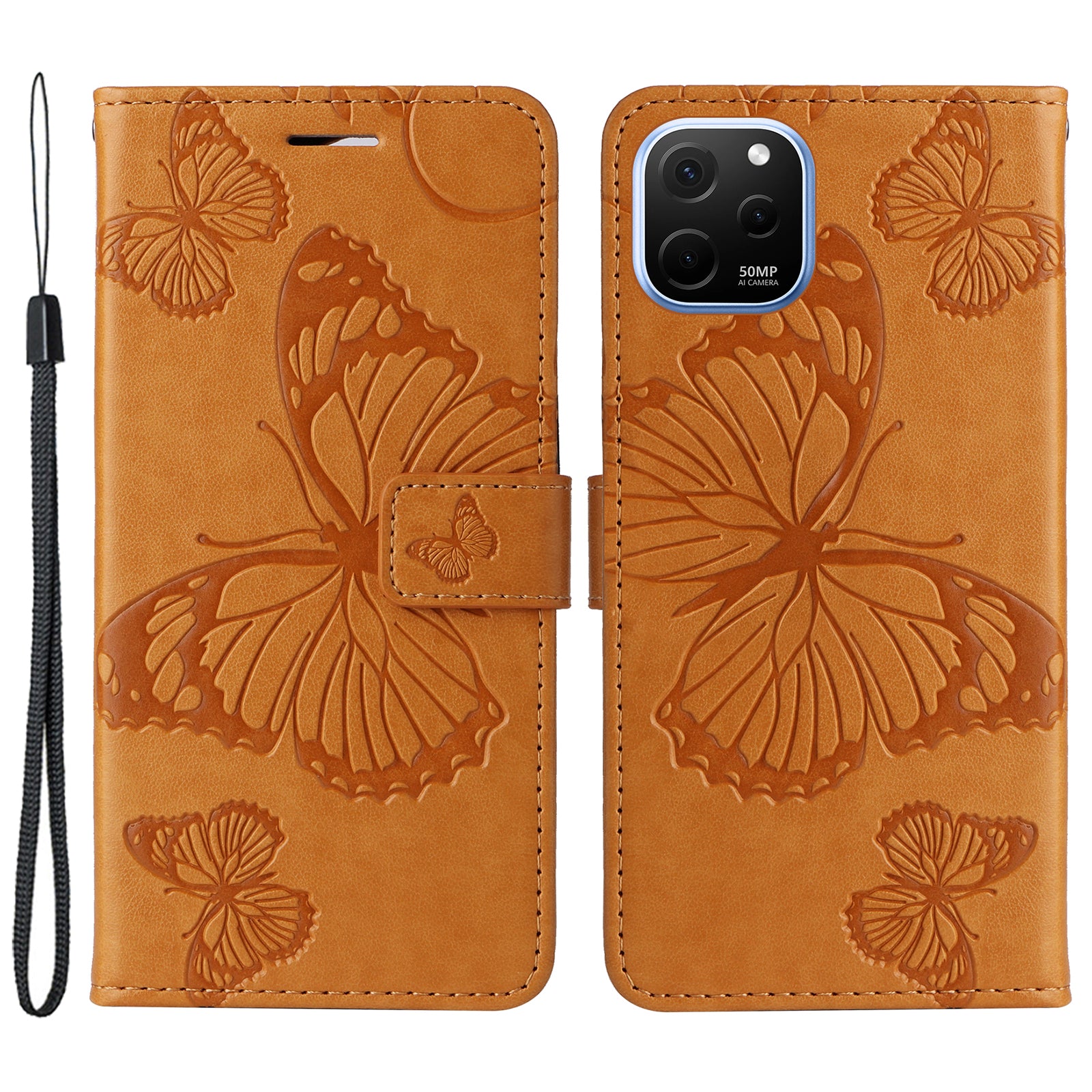 KT Imprinting Flower Series-2 For Huawei nova Y61 4G / Enjoy 50z 4G Stand Wallet Butterfly Flower Imprinted Leather Phone Case with Hand Strap