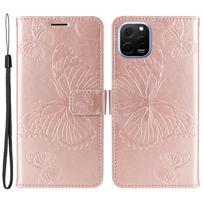 KT Imprinting Flower Series-2 For Huawei nova Y61 4G / Enjoy 50z 4G Stand Wallet Butterfly Flower Imprinted Leather Phone Case with Hand Strap