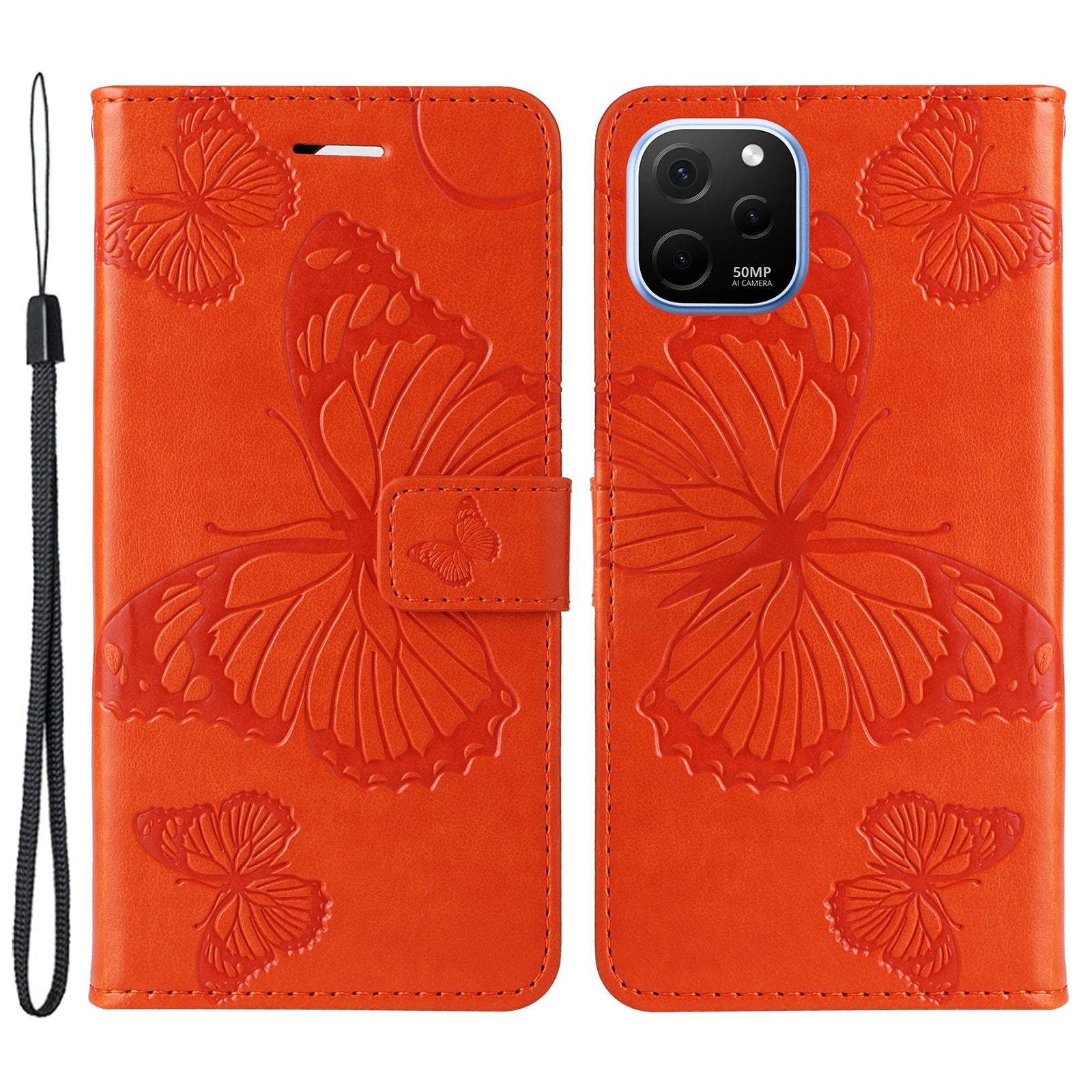 KT Imprinting Flower Series-2 For Huawei nova Y61 4G / Enjoy 50z 4G Stand Wallet Butterfly Flower Imprinted Leather Phone Case with Hand Strap