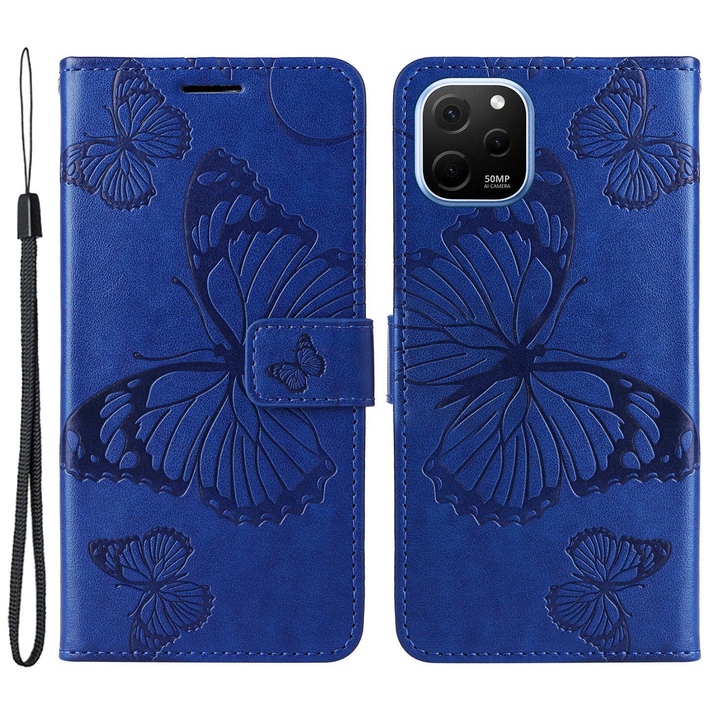 KT Imprinting Flower Series-2 For Huawei nova Y61 4G / Enjoy 50z 4G Stand Wallet Butterfly Flower Imprinted Leather Phone Case with Hand Strap