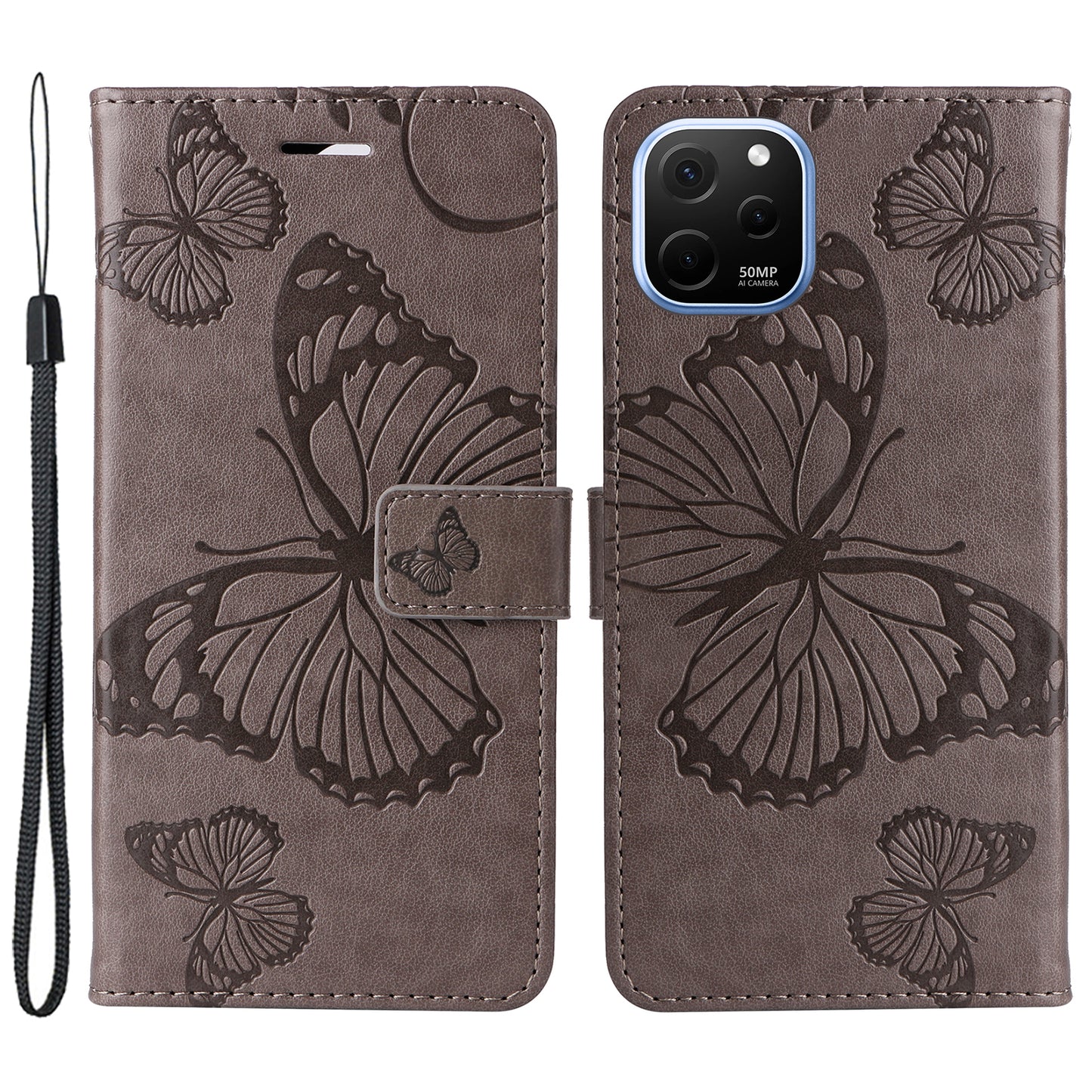 KT Imprinting Flower Series-2 For Huawei nova Y61 4G / Enjoy 50z 4G Stand Wallet Butterfly Flower Imprinted Leather Phone Case with Hand Strap