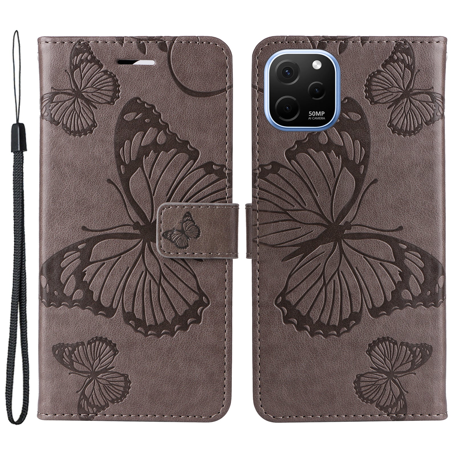 KT Imprinting Flower Series-2 For Huawei nova Y61 4G / Enjoy 50z 4G Stand Wallet Butterfly Flower Imprinted Leather Phone Case with Hand Strap
