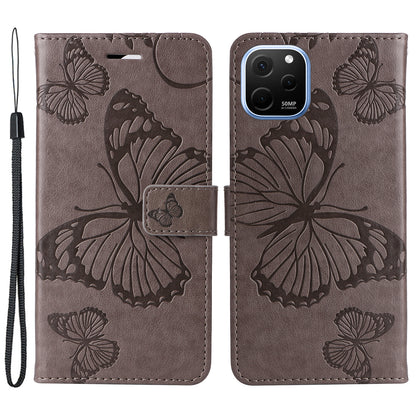 KT Imprinting Flower Series-2 For Huawei nova Y61 4G / Enjoy 50z 4G Stand Wallet Butterfly Flower Imprinted Leather Phone Case with Hand Strap