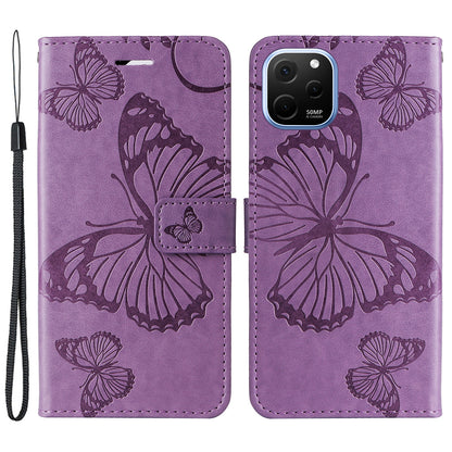 KT Imprinting Flower Series-2 For Huawei nova Y61 4G / Enjoy 50z 4G Stand Wallet Butterfly Flower Imprinted Leather Phone Case with Hand Strap