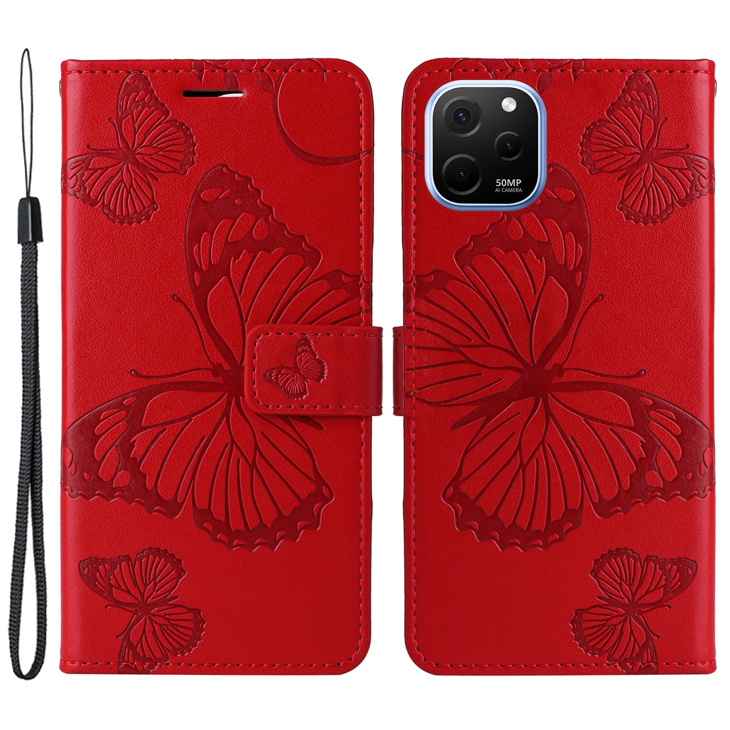 KT Imprinting Flower Series-2 For Huawei nova Y61 4G / Enjoy 50z 4G Stand Wallet Butterfly Flower Imprinted Leather Phone Case with Hand Strap