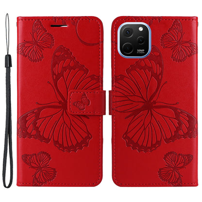 KT Imprinting Flower Series-2 For Huawei nova Y61 4G / Enjoy 50z 4G Stand Wallet Butterfly Flower Imprinted Leather Phone Case with Hand Strap