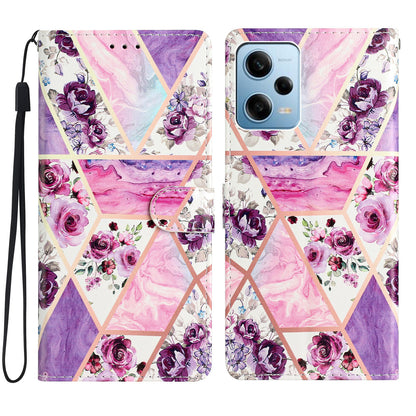 For Xiaomi Redmi Note 12 Pro 5G / Note 12 Pro Speed 5G / Poco X5 Pro 5G Pattern Printing Phone Leather Case Stand Phone Wallet Cover with Strap
