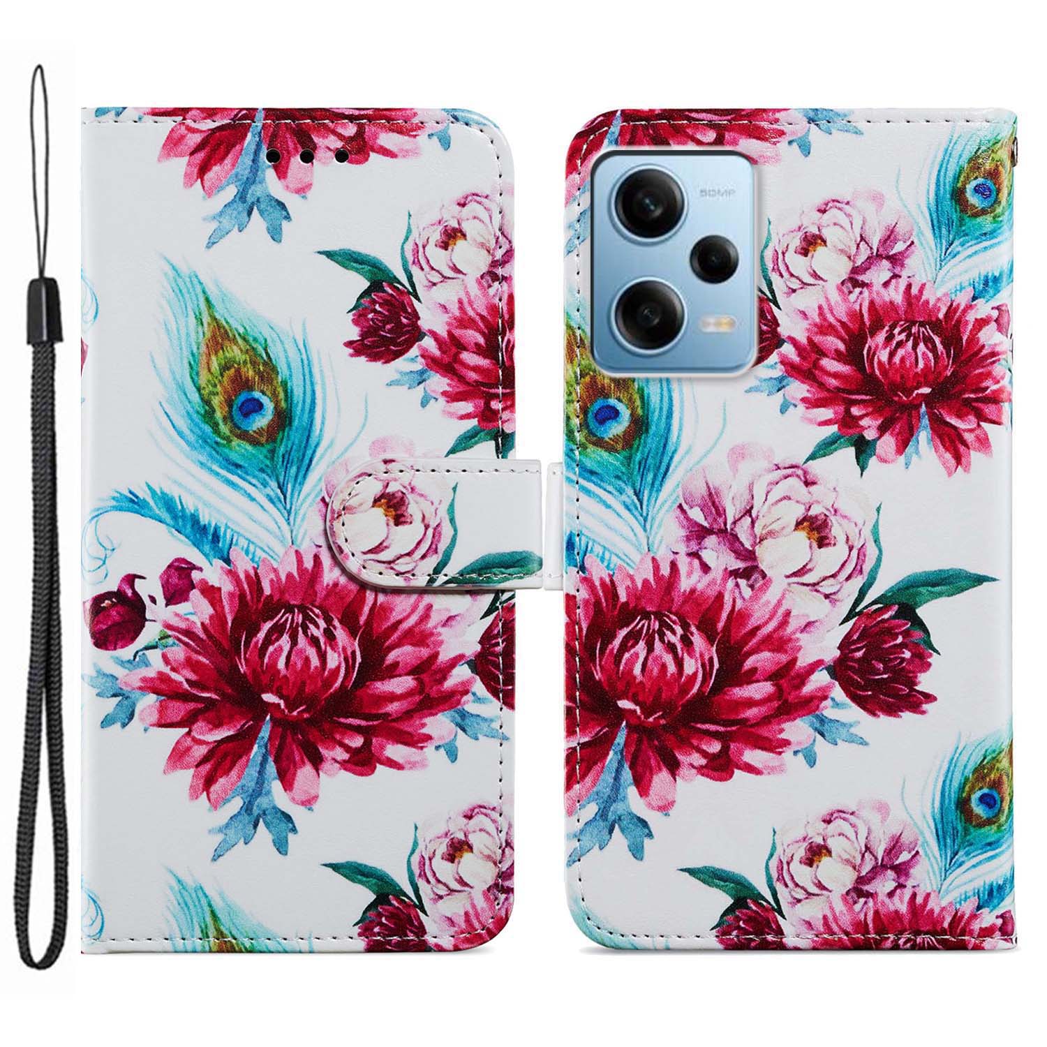 For Xiaomi Redmi Note 12 Pro 5G / Note 12 Pro Speed 5G / Poco X5 Pro 5G Pattern Printing Phone Leather Case Stand Phone Wallet Cover with Strap