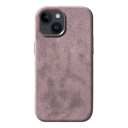 For iPhone 14 Plus Scratch Proof Back Shell Suede Coated PC Phone Case with Metal Button