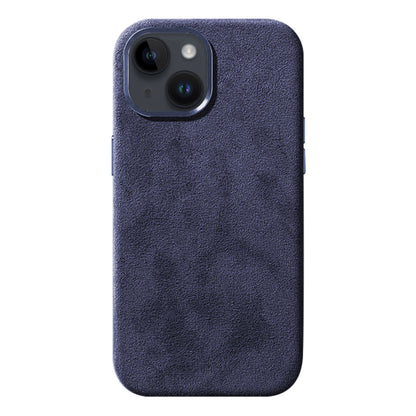 For iPhone 14 Plus Scratch Proof Back Shell Suede Coated PC Phone Case with Metal Button