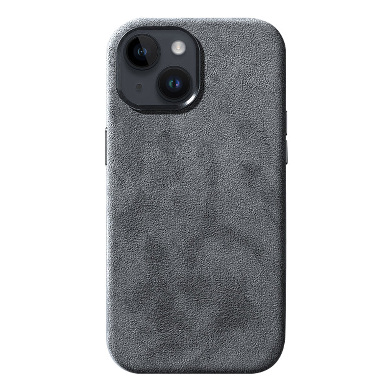 For iPhone 14 Plus Scratch Proof Back Shell Suede Coated PC Phone Case with Metal Button