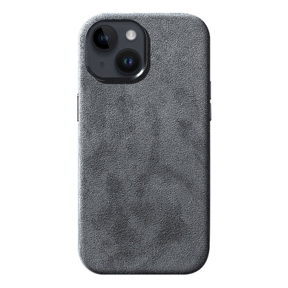 For iPhone 14 Plus Scratch Proof Back Shell Suede Coated PC Phone Case with Metal Button