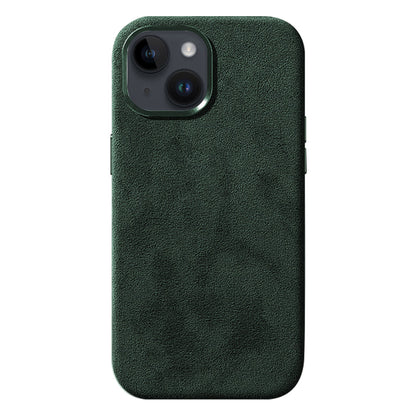 For iPhone 14 Plus Scratch Proof Back Shell Suede Coated PC Phone Case with Metal Button