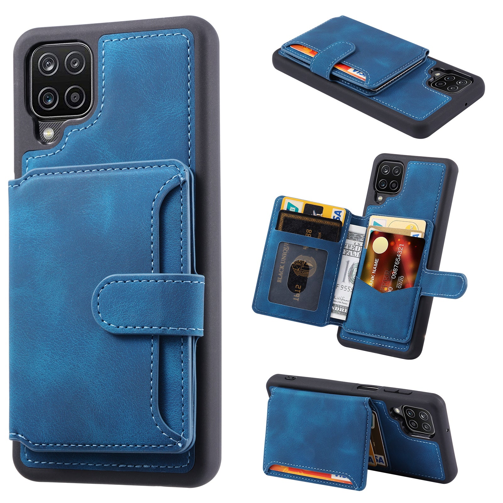 For Samsung Galaxy A12 / M12 RFID Blocking Phone Case Leather Coated TPU Cover with Kickstand Wallet