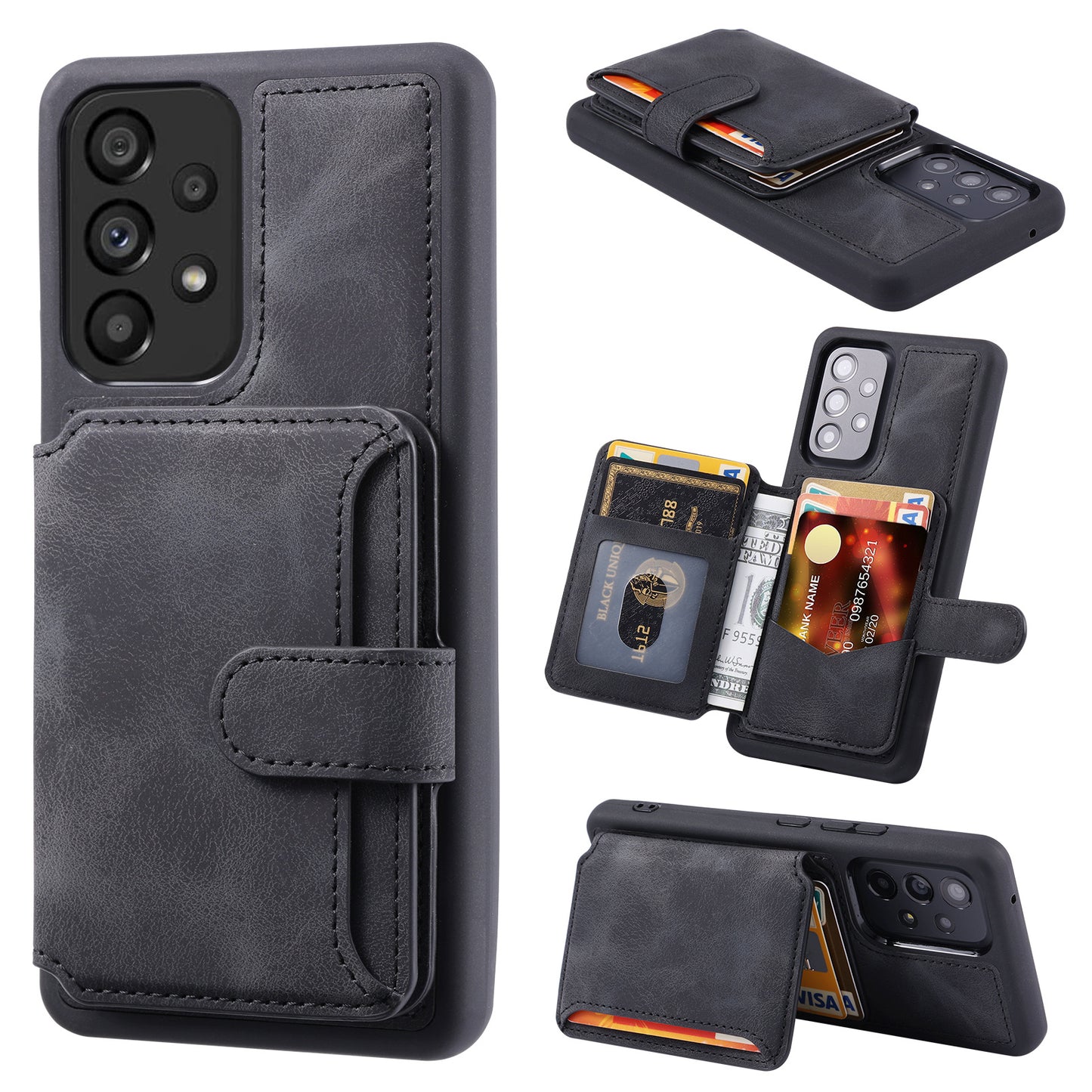 For Samsung Galaxy A52 5G / 4G / A52s 5G RFID Blocking Wallet Phone Case Leather Coated TPU Kickstand Cover