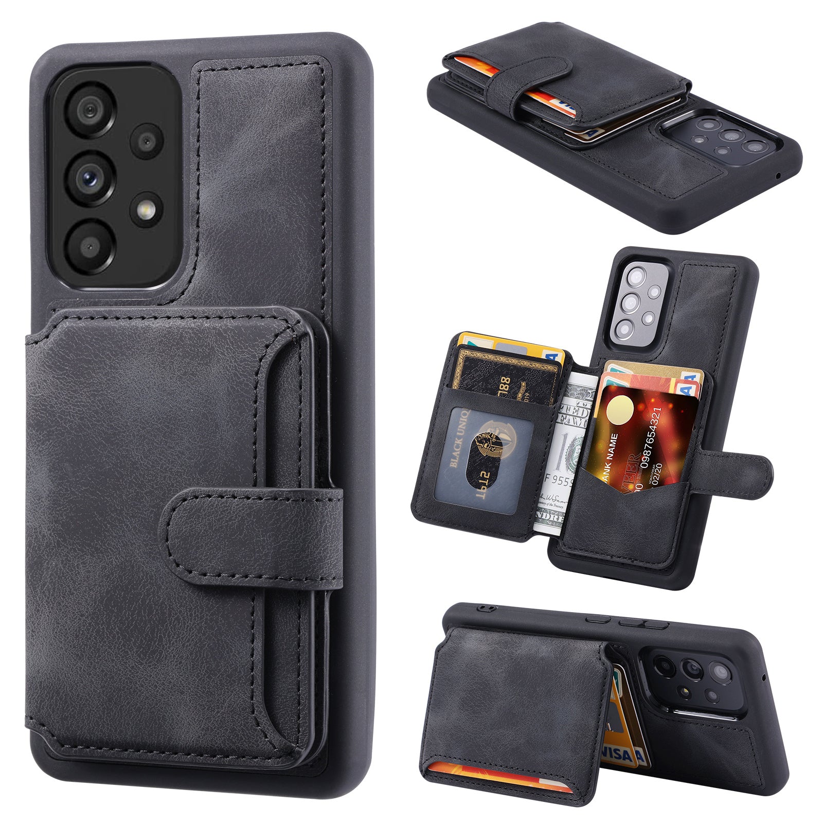 For Samsung Galaxy A52 5G / 4G / A52s 5G RFID Blocking Wallet Phone Case Leather Coated TPU Kickstand Cover