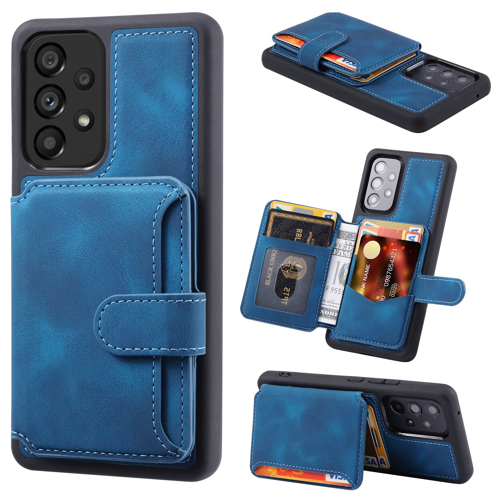For Samsung Galaxy A52 5G / 4G / A52s 5G RFID Blocking Wallet Phone Case Leather Coated TPU Kickstand Cover