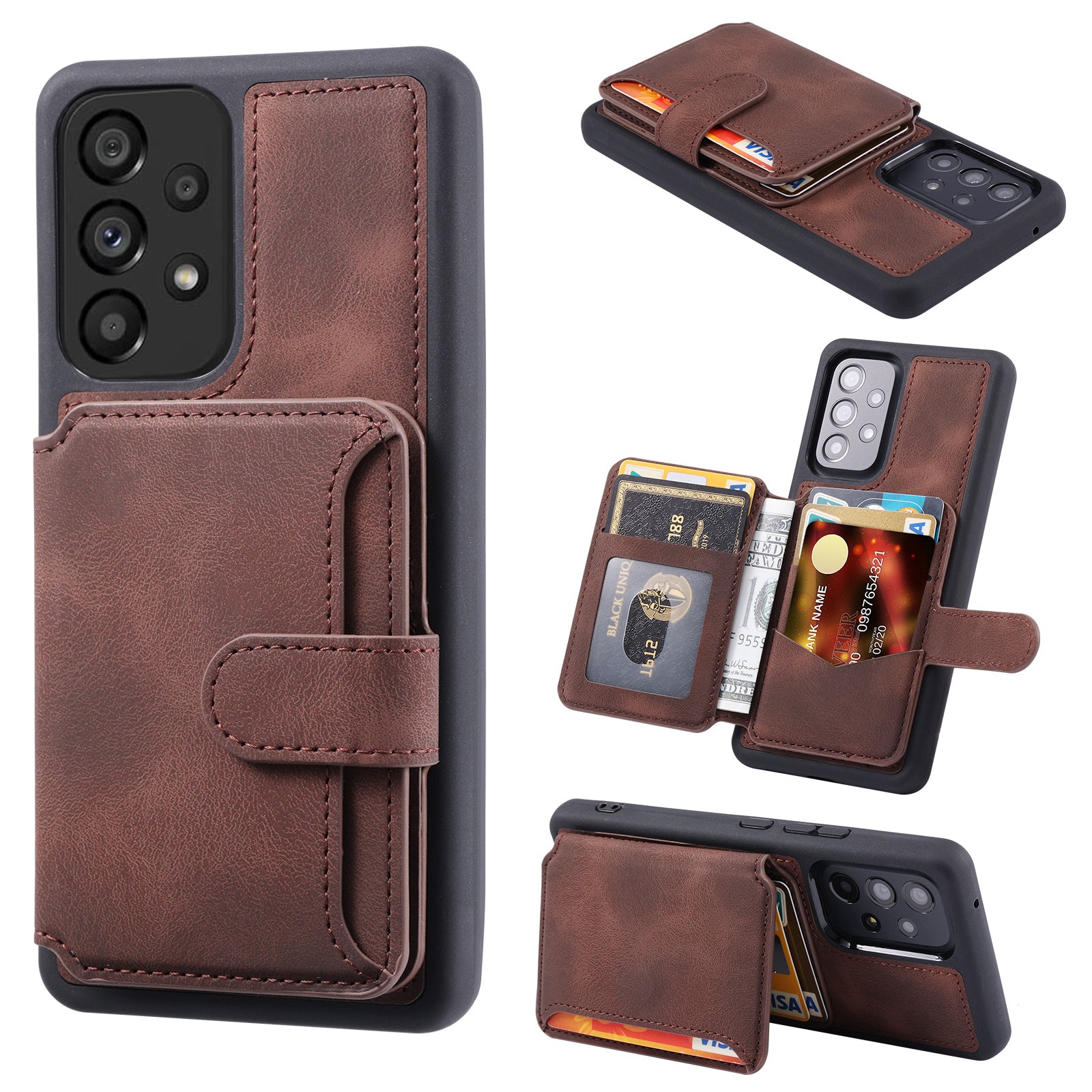 For Samsung Galaxy A52 5G / 4G / A52s 5G RFID Blocking Wallet Phone Case Leather Coated TPU Kickstand Cover