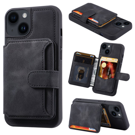 RFID Blocking Phone Case for iPhone 13 , Wallet Kickstand Leather Coated TPU Back Cover