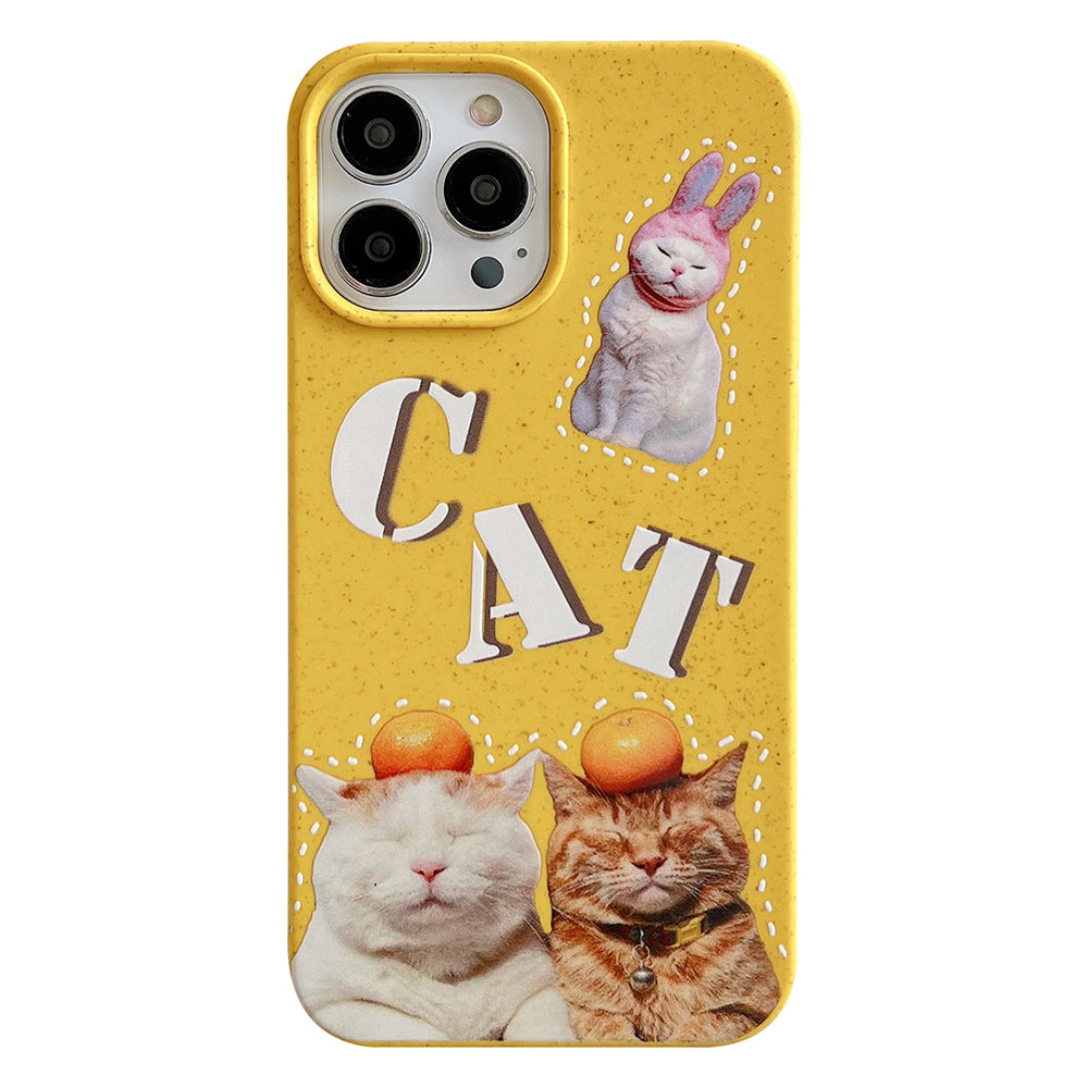 Degradable Phone Cover for iPhone 13 Pro 6.1 inch Wheat Straw Phone Shell Pattern Printing Case