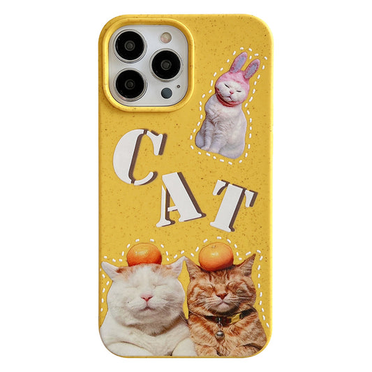 Degradable Phone Cover for iPhone 13 Pro 6.1 inch Wheat Straw Phone Shell Pattern Printing Case