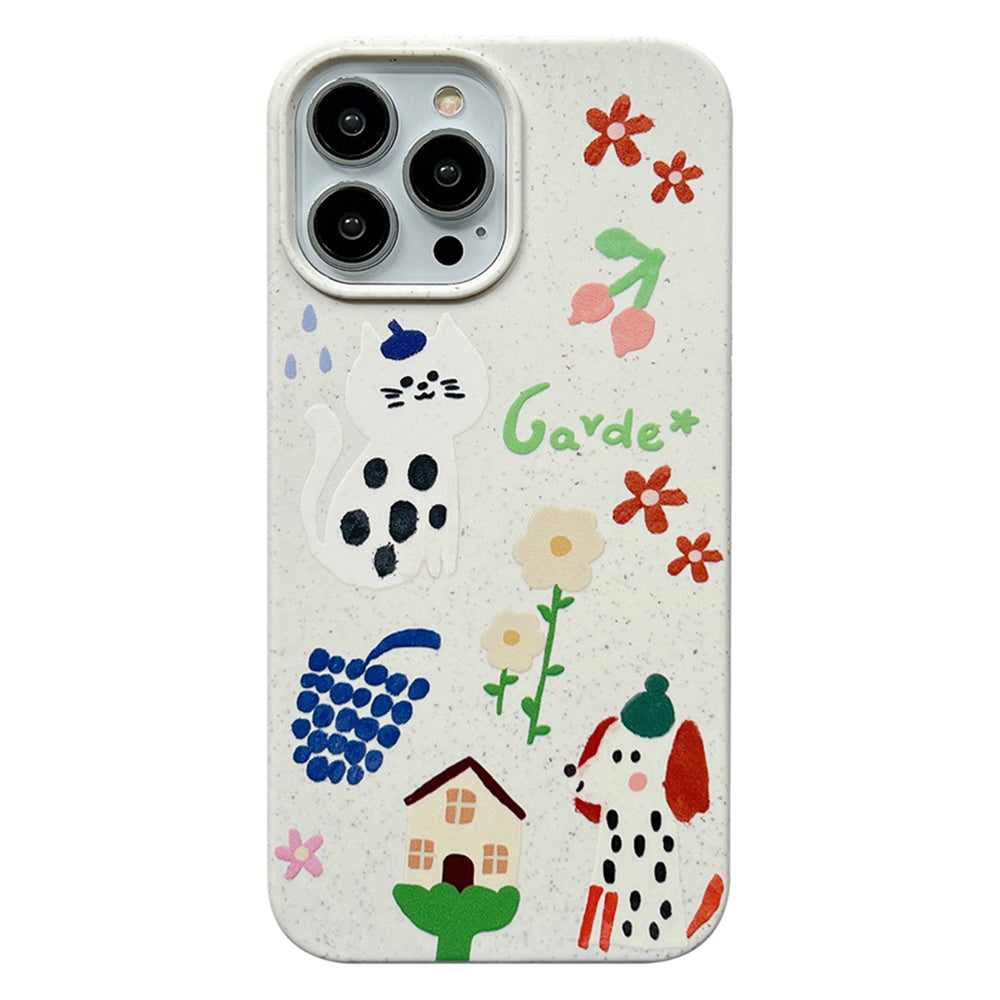 Degradable Phone Cover for iPhone 13 Pro 6.1 inch Wheat Straw Phone Shell Pattern Printing Case