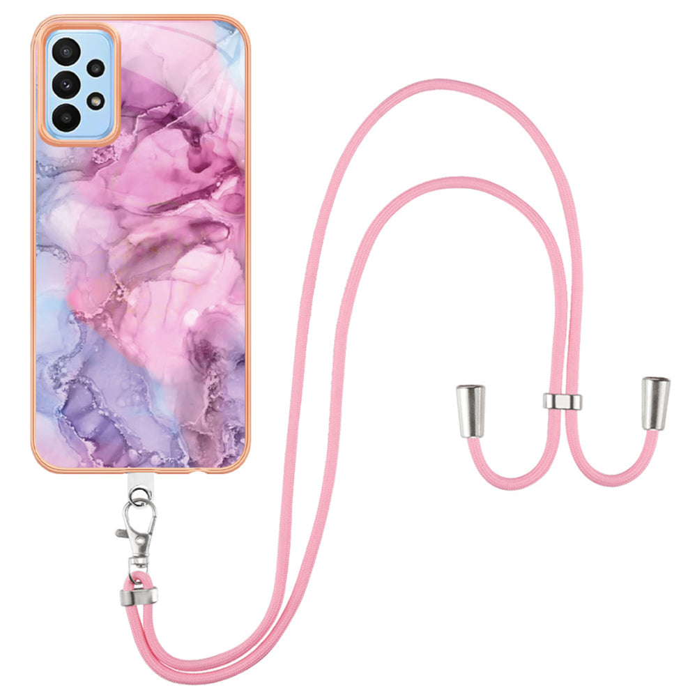 YB IMD Series-18 Style E For Samsung Galaxy A52 4G / 5G / A52s 5G IMD Phone Case 2.0mm TPU Electroplating Marble Pattern Cover with Lanyard
