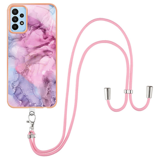 YB IMD Series-18 Style E For Samsung Galaxy A52 4G / 5G / A52s 5G IMD Phone Case 2.0mm TPU Electroplating Marble Pattern Cover with Lanyard