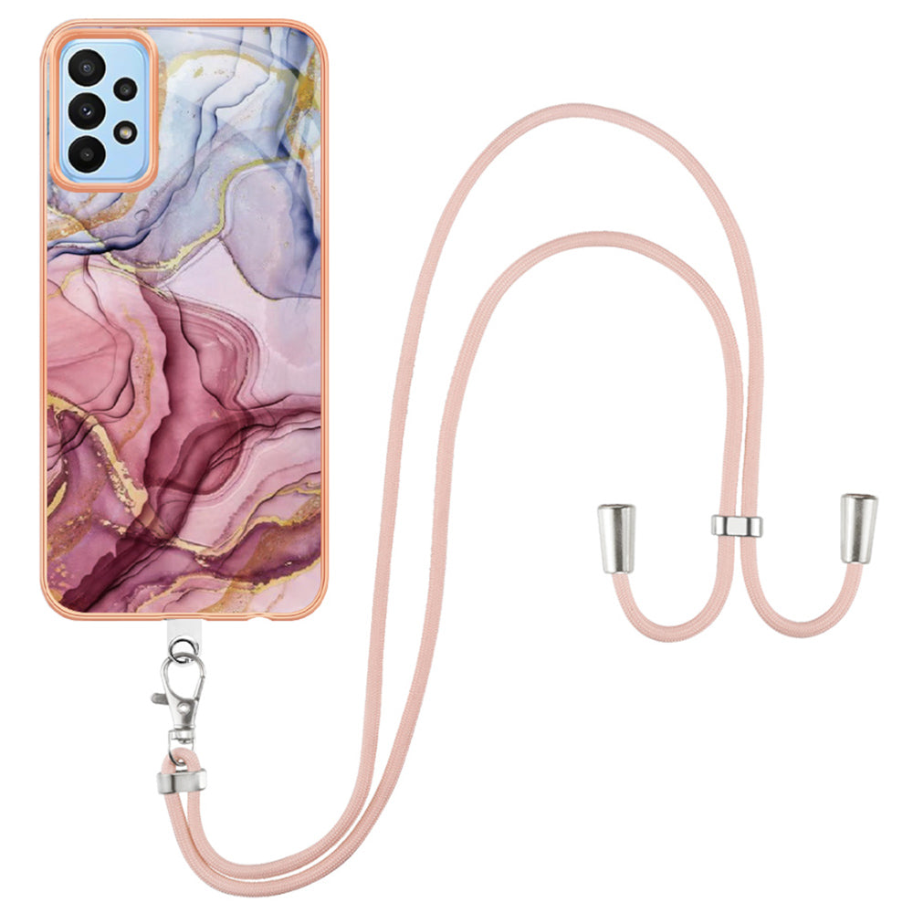 YB IMD Series-18 Style E For Samsung Galaxy A52 4G / 5G / A52s 5G IMD Phone Case 2.0mm TPU Electroplating Marble Pattern Cover with Lanyard