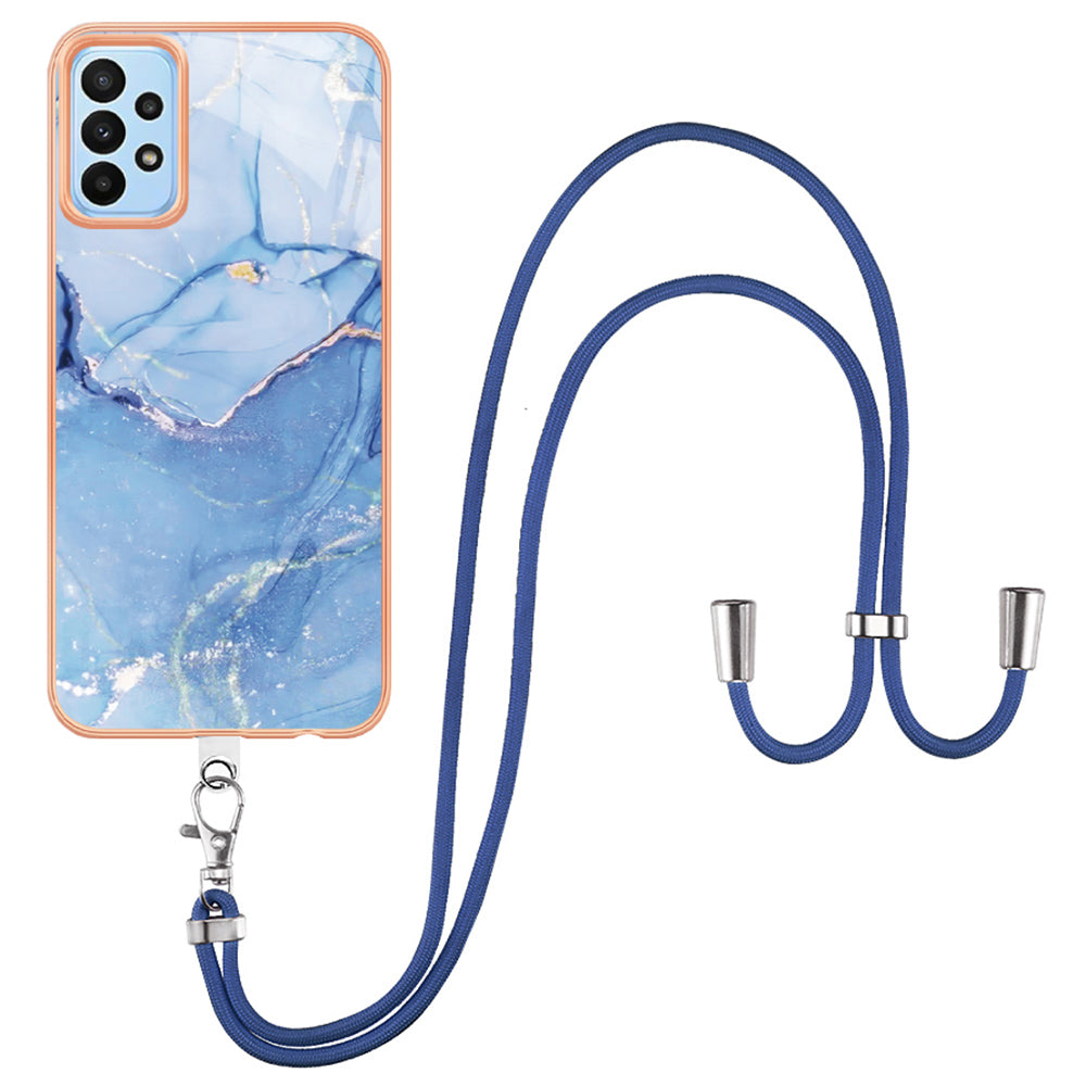 YB IMD Series-18 Style E For Samsung Galaxy A52 4G / 5G / A52s 5G IMD Phone Case 2.0mm TPU Electroplating Marble Pattern Cover with Lanyard