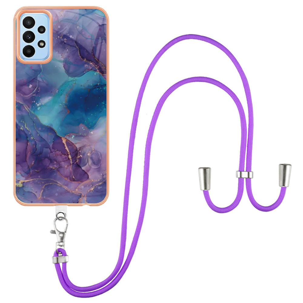 YB IMD Series-18 Style E For Samsung Galaxy A52 4G / 5G / A52s 5G IMD Phone Case 2.0mm TPU Electroplating Marble Pattern Cover with Lanyard