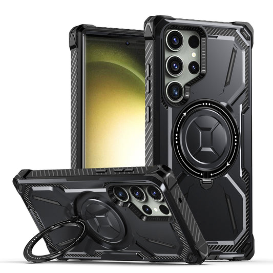 For Samsung Galaxy S23 Ultra Ring Holder Kickstand Phone Case PC+TPU Magnetic Phone Cover
