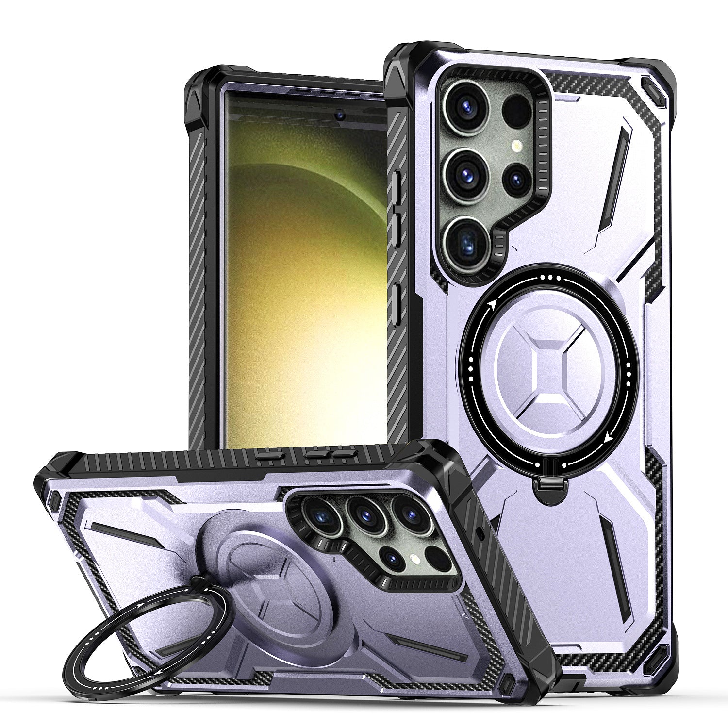 For Samsung Galaxy S23 Ultra Ring Holder Kickstand Phone Case PC+TPU Magnetic Phone Cover