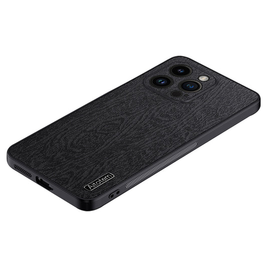 For iPhone 13 Pro 6.1 inch Anti-Scratch Wood Grain Phone Cover PU Leather+PC+TPU Case with All-wrapped Camera Protection