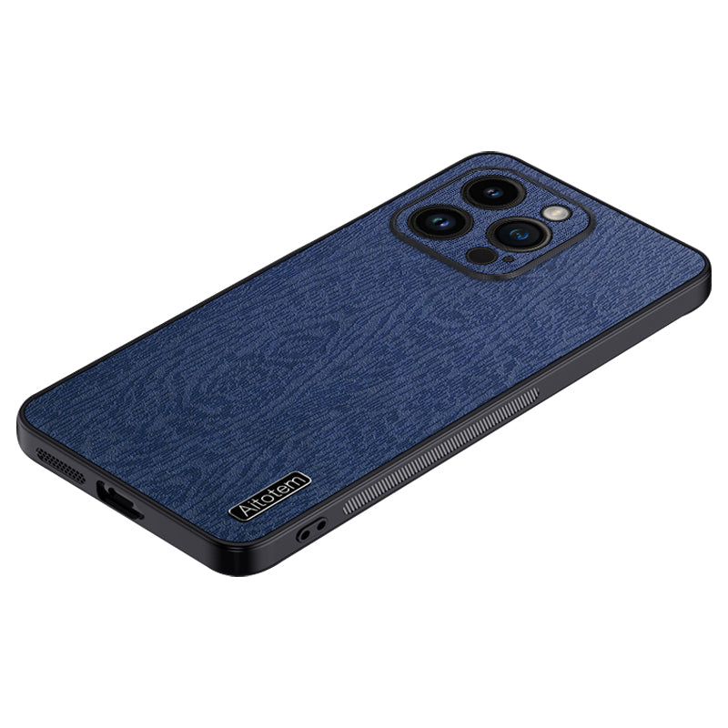 For iPhone 13 Pro 6.1 inch Anti-Scratch Wood Grain Phone Cover PU Leather+PC+TPU Case with All-wrapped Camera Protection