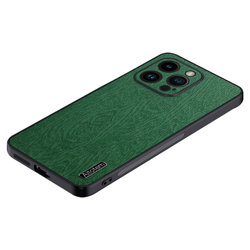 For iPhone 13 Pro 6.1 inch Anti-Scratch Wood Grain Phone Cover PU Leather+PC+TPU Case with All-wrapped Camera Protection